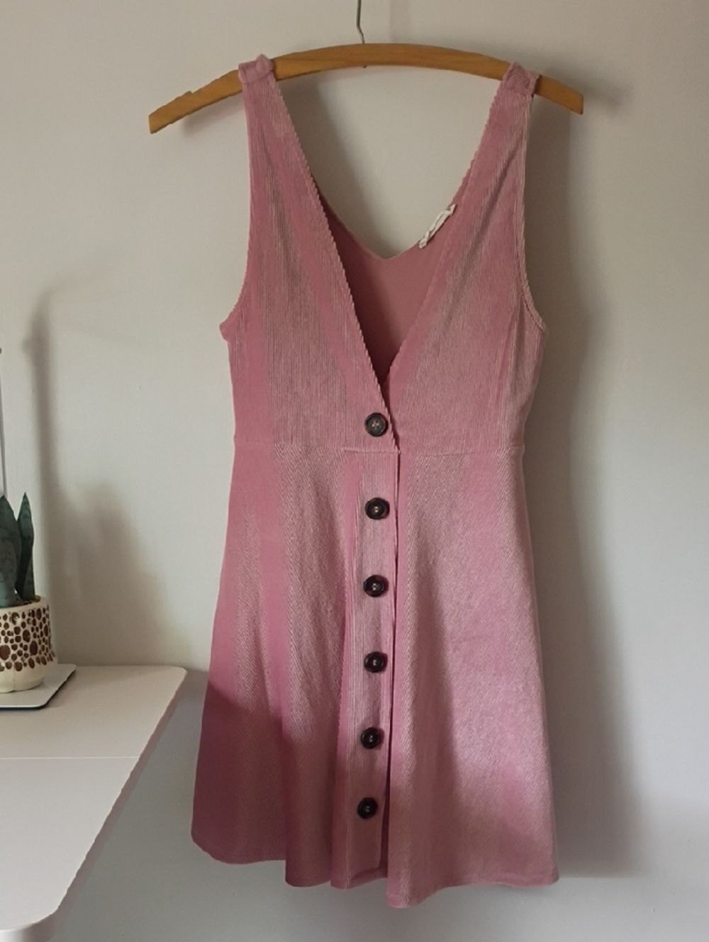 Knit Works Benton Dusty Pink Corduroy Pink Button-Front Sleeveless Dress